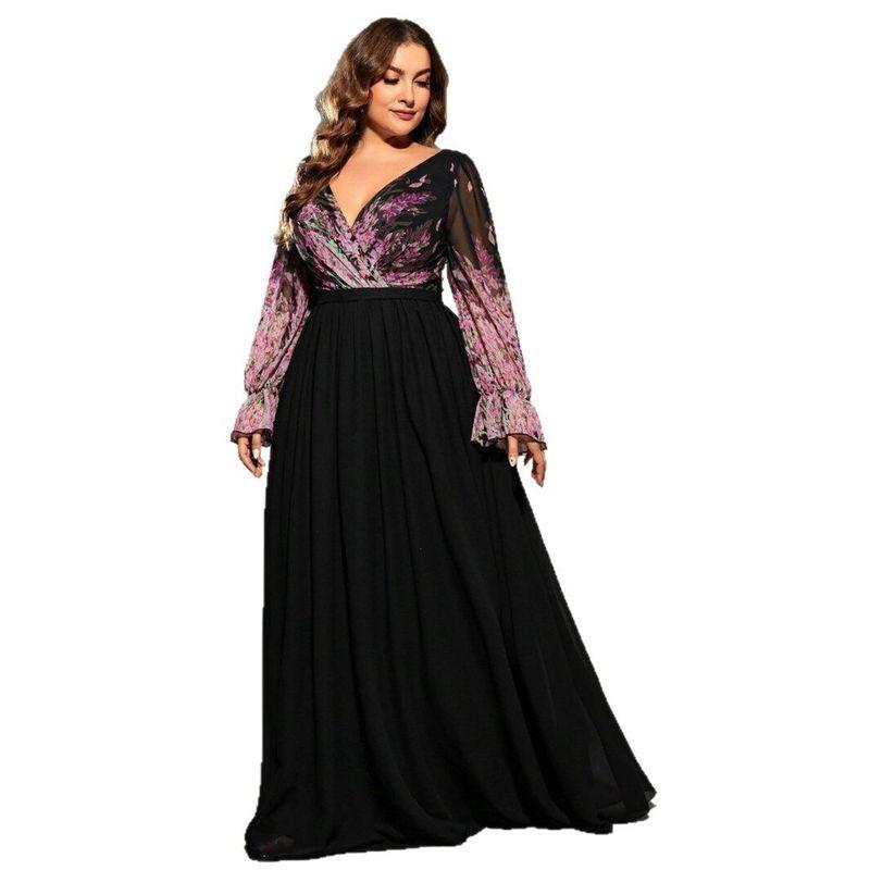 New Style V-Neck Plus-Size Dress, Long-Sleeved Ball Gown, Birthday Party Evening Dress, Party Dress