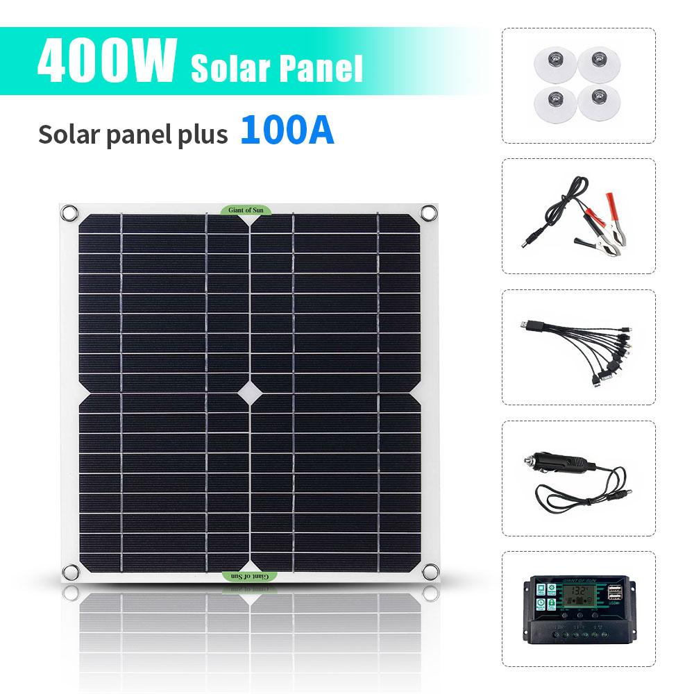 400W High-Efficiency Flexible Solar Panel Kit 12V Solar Panel Battery Charging ControllerInverter Kit Complete for Home Outdoor
