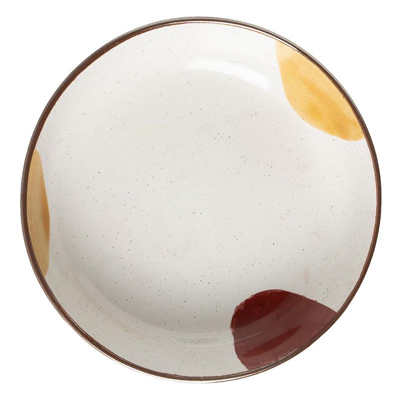 Retro Style Creative Painting Deep Plate Household Ceramic Plate Tableware Round Plate Japanese Dish Steak Plate Large Plate Bowl
