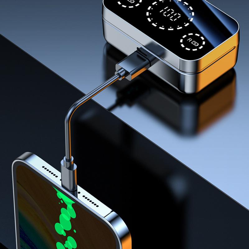 Mirror Digital Display Wireless Bluetooth Headphones In-ear Long Endurance Sports Headphones with Handle