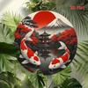 Koi & Fuji Metal Art. 7.8" round Japanese landscape for home, office or cafe. A festive gift.