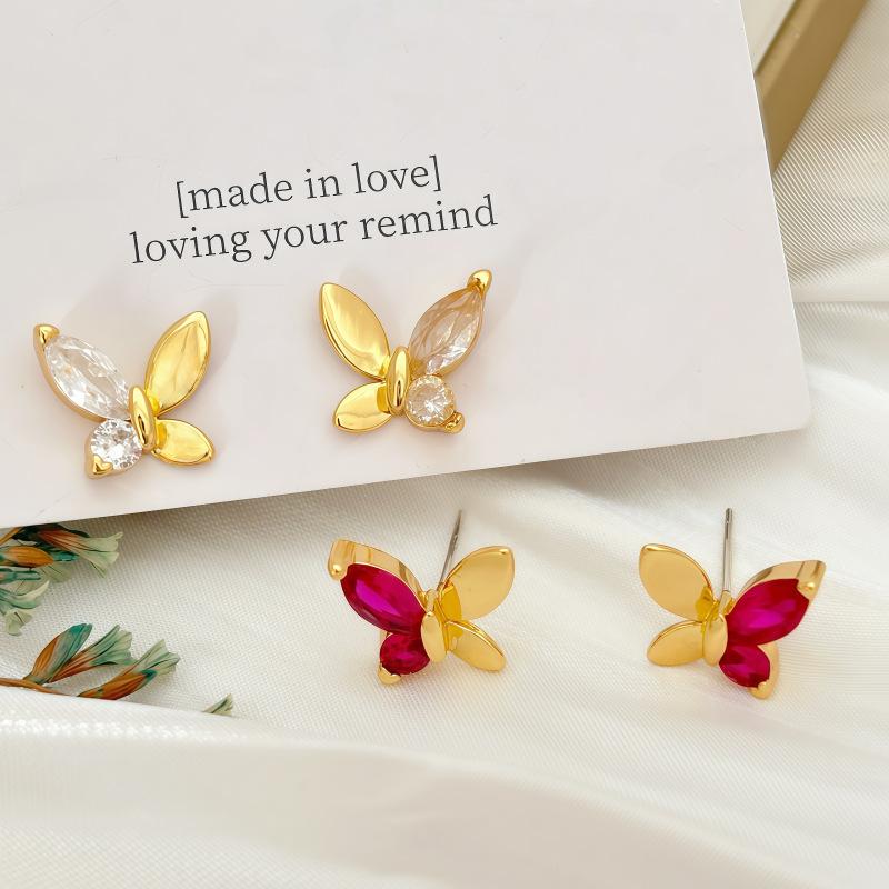 French Zircon Inlaid Butterfly Stud Earrings, Fashionable Light Luxury Temperament, Fresh And Sweet Stud Earrings, Commuting Versatile Earrings.