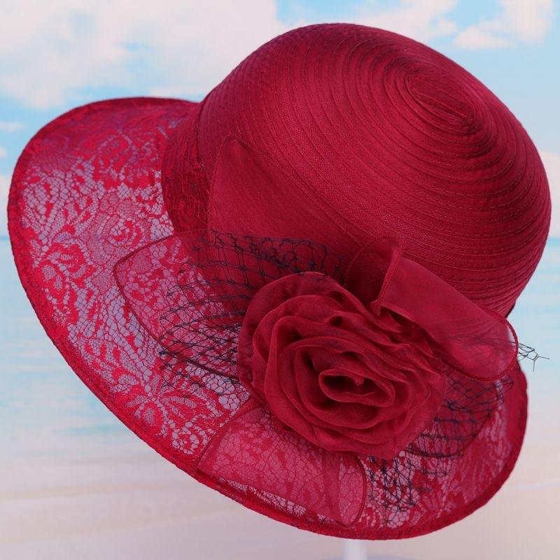 Wide Brim Sun Hat - Sun Hats for Women with Breathable Lace Mesh Dome, Anti-UV Protection, and Charming Flower Accents for Beach, Outdoor