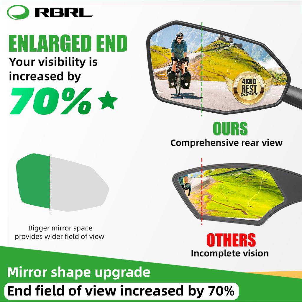 RBRL Bicycle Rearview Extra Durable Rearview Adjustable Mirror for Electric Bicycles Mirror, Large, Non-Obstructive, Mirror, 360° (Left-Aligned)
