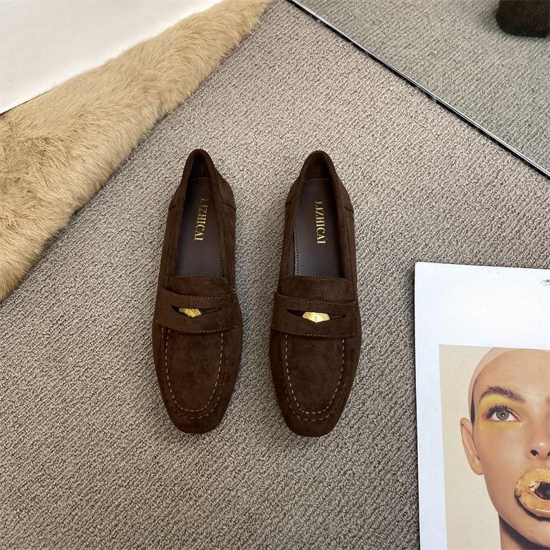 Anti-slip Women's Flat Fashion Leather Shoes, Single Shoe