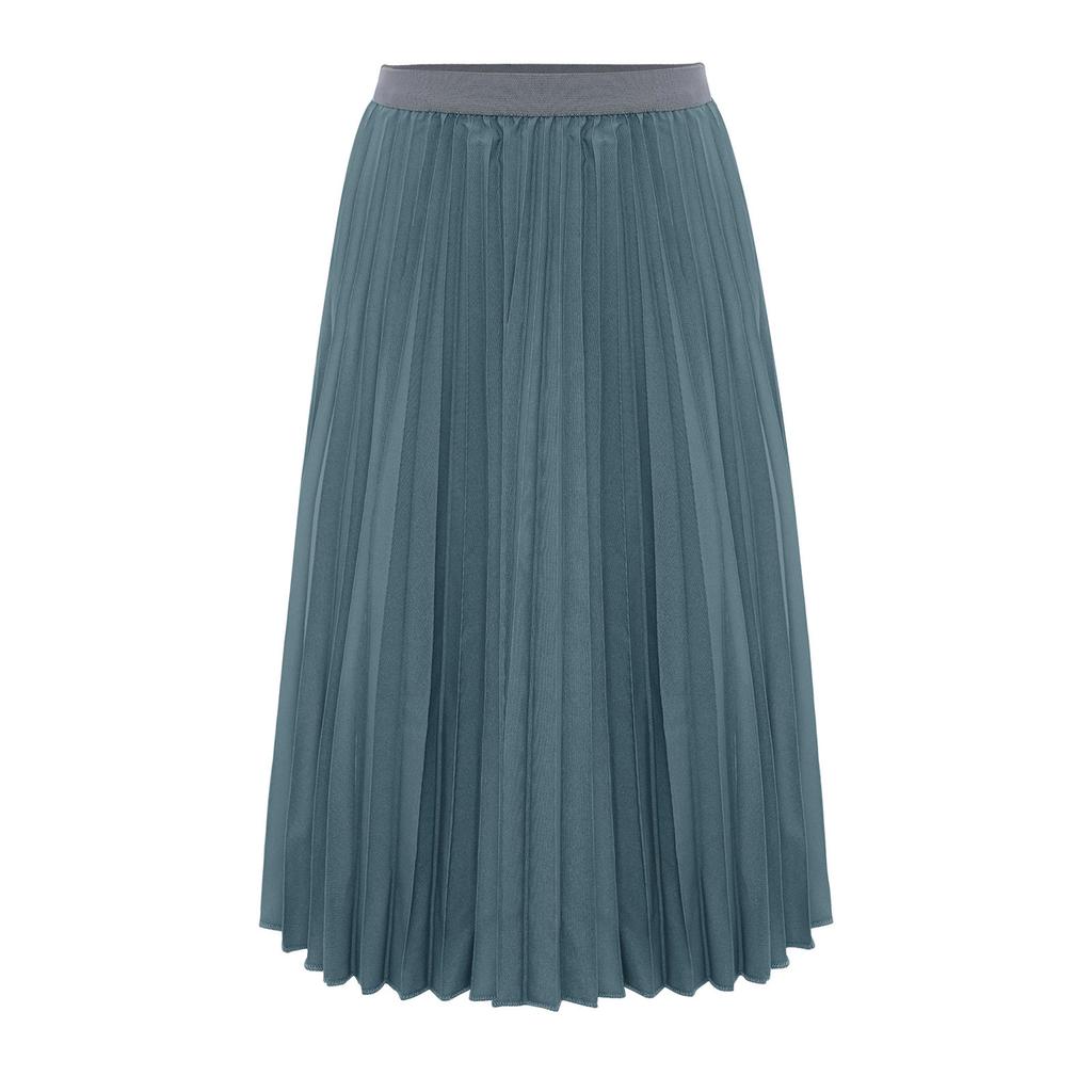 Girls High Waist Elastic Waistband Solid Color Pleated Skirt with Lining Flowy Holiday Birthday Skirt
