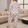 European Beautiful Women Cardigan Long Sleeves Trousers Sweet Little Love Loungewear Pajamas Two-piece Set 1D Digital Printing.