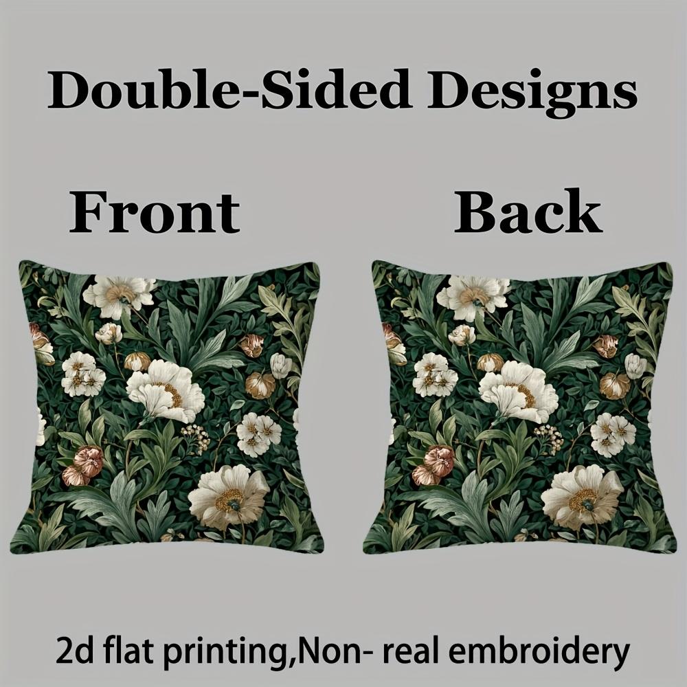 Elegant Floral Pillow Cover, Dark Green And White Botanical Design Cushion Case For Living Room Bedroom Home Decor Gift
