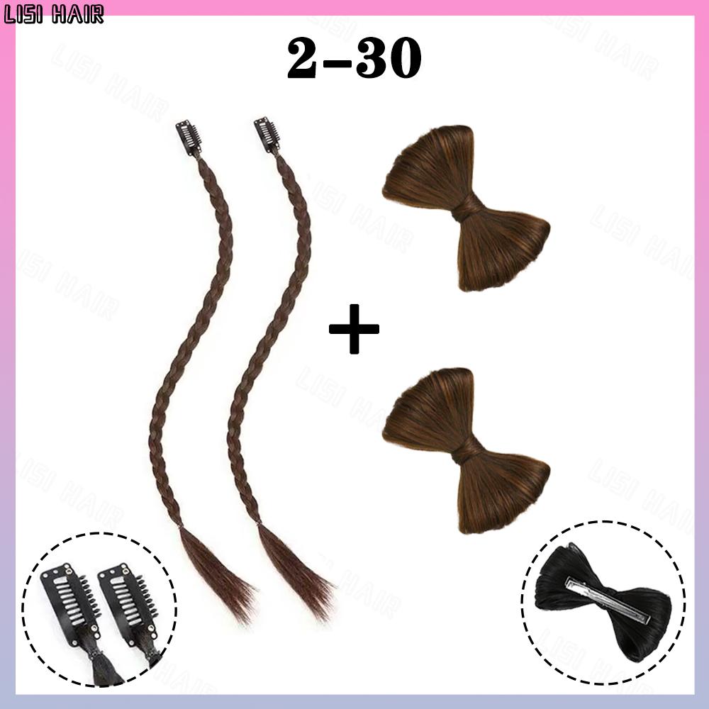 

MISSQUEENSynthetic, 2 стиля, заколка для волос в виде булочек с бантом и длинный плетеный хвост, заколка для волос для женщин, вечерние косплей 45cm