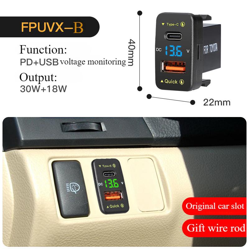 QC PD 3.0 USB Car Charger Auto Mobile Phone Charger Adapter Fast Charging LED Voltage Display for Toyota Series
