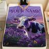 1PC Custom Name Cow Flowers Art Patterned Flannel Blanket Suitable For All Seasons for Home Decor Warmth and Comfort Gifts Holiday Present_lx