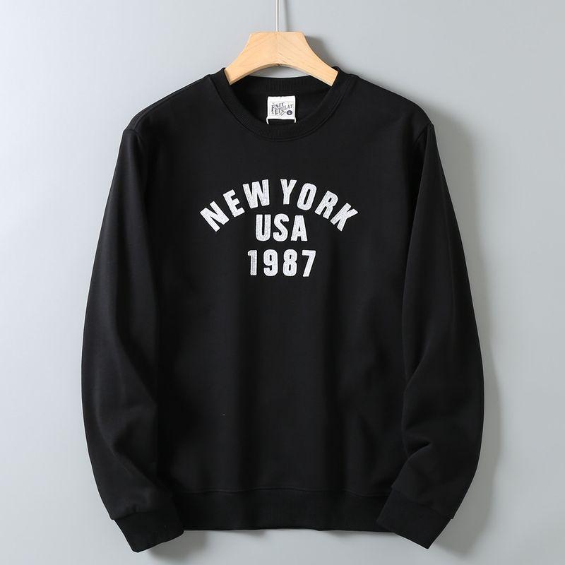 Export Surplus American Retro Solid Color Patchwork Embroidered Versatile Skin-Friendly Loose Round Neck Long Sleeve Pullover Sweatshirt for Men