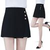 Women's High-Waisted Black A-Line Culottes: Spring/Summer 2026 Versatile Wide-Leg Casual Shorts.