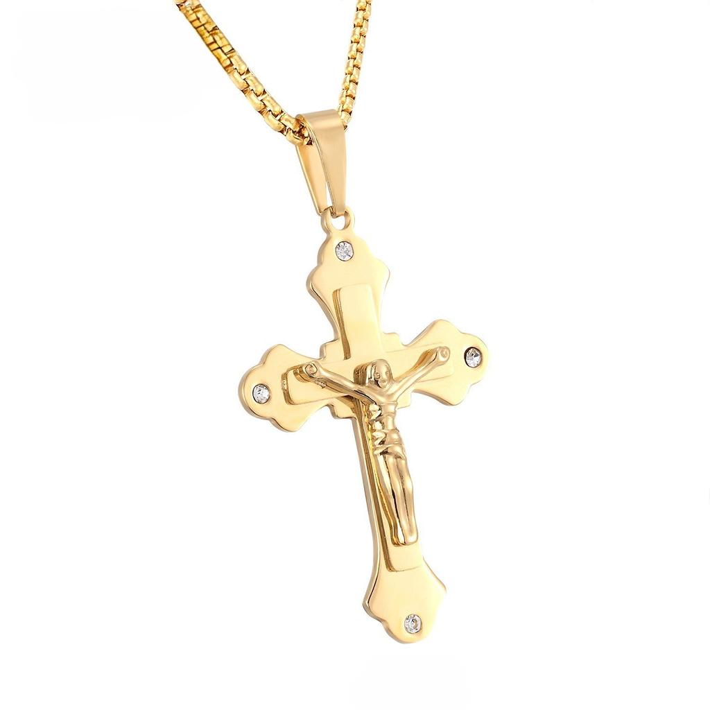 2026 Fashion Trend Men's Jewelry Accessories Flat Joint Necklace Set Diamond Cross Pendant Jewelry