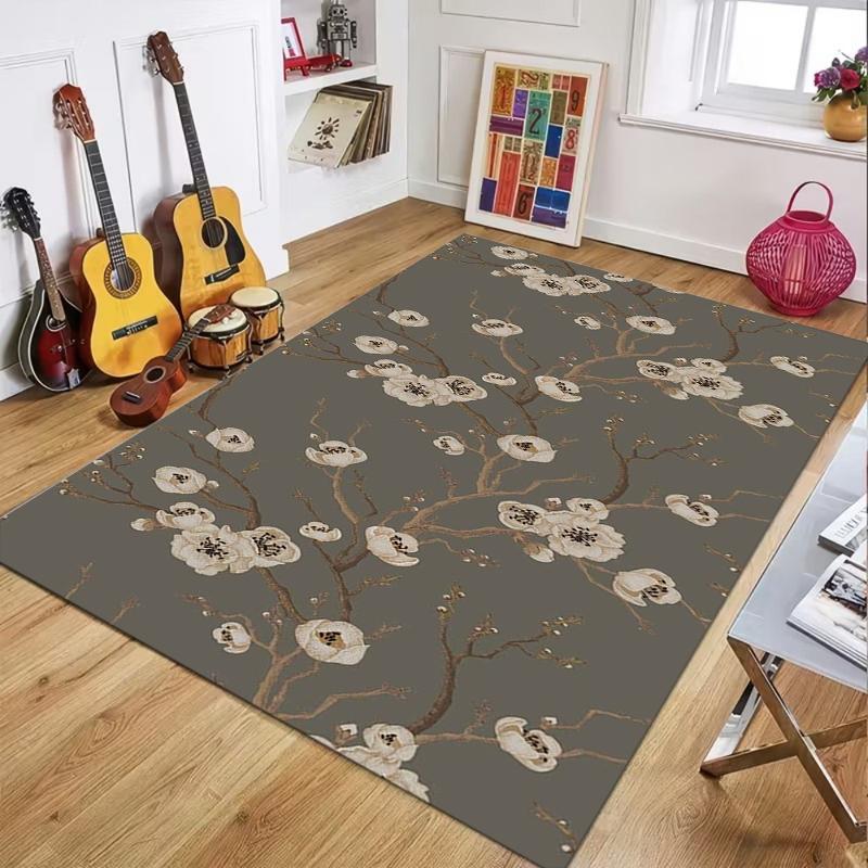 

Elegant Floral Area Rug Dark Non-Slip Floor Mat with Retro Floral Pattern Boho Style Home Decor Washable Carpet for Entryway 40x60cm