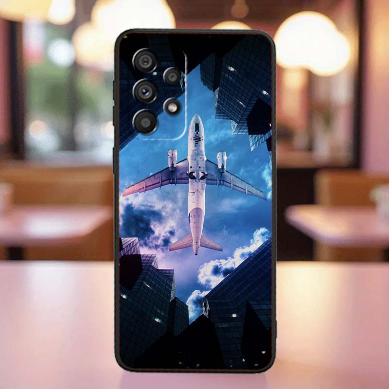 Fashion Airplane Pattern Phone Case For Samsung A41 A35 A34 A33 A32 A25 A24 A23 A21s A06 A05 A04 A03 Note 10 20 Ultra 5G Black