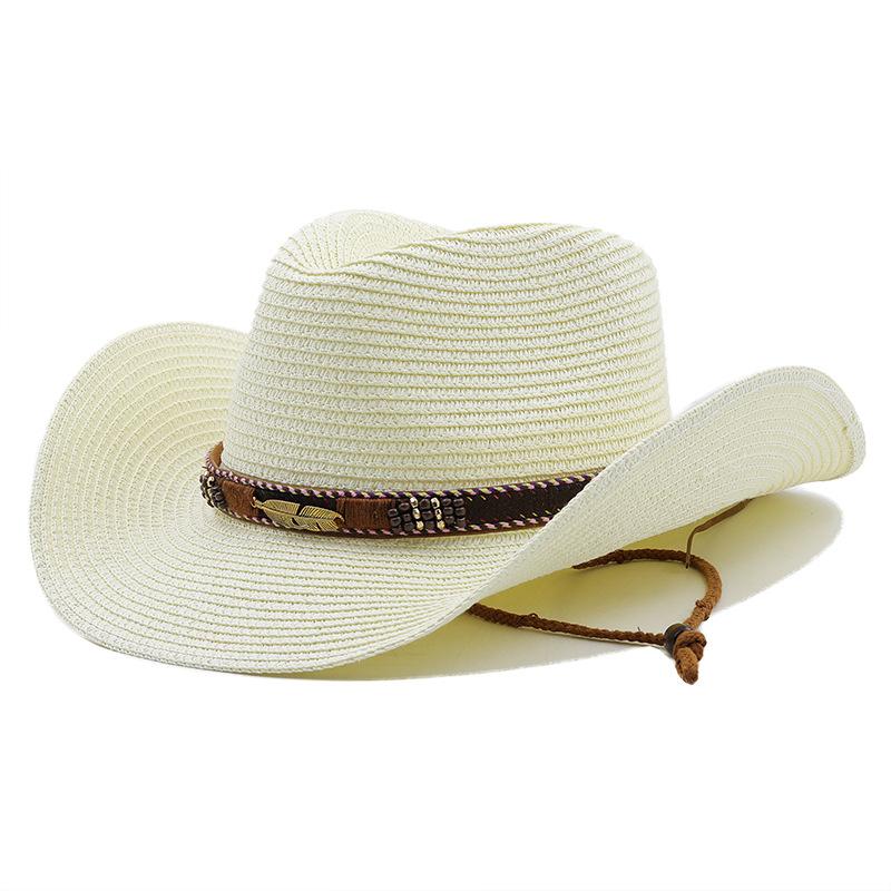 

Adjustable Cowboy Hat Straw Hats Outdoors Beach Sunhat Large Brim Riding Horse вершковий