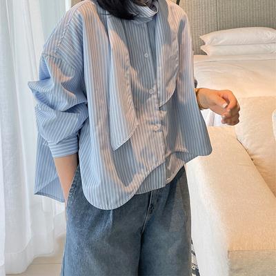 Stand-up Collar Striped Shirt Women's Loose and Thin Shirt Versatile