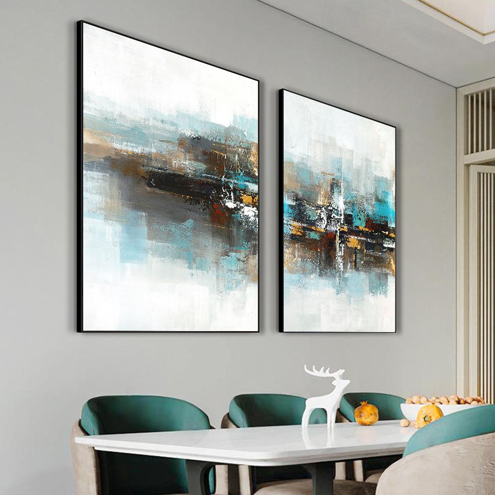 Nordycki Abstrakcyjny Pejzaż Obraz na Płótnie Niebieski Obraz Olejny Druk na Płótnie Obraz Sztuka Ścienna Plakaty do Salonu Dekoracja Domu