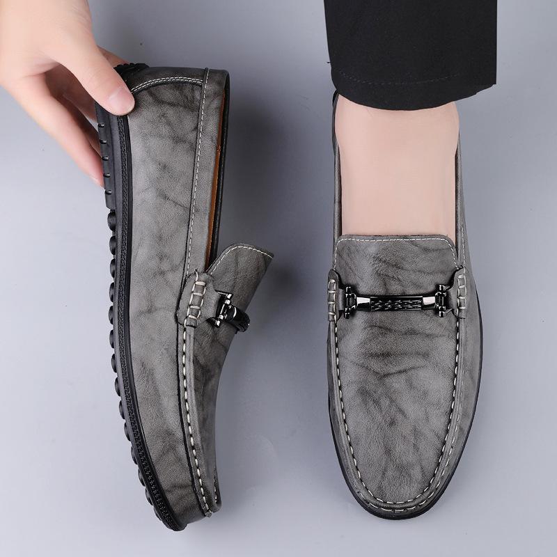 Men's Casual Leather Slip-On Loafers - Low-Top Spring Driving Shoes with Cowhide Upper