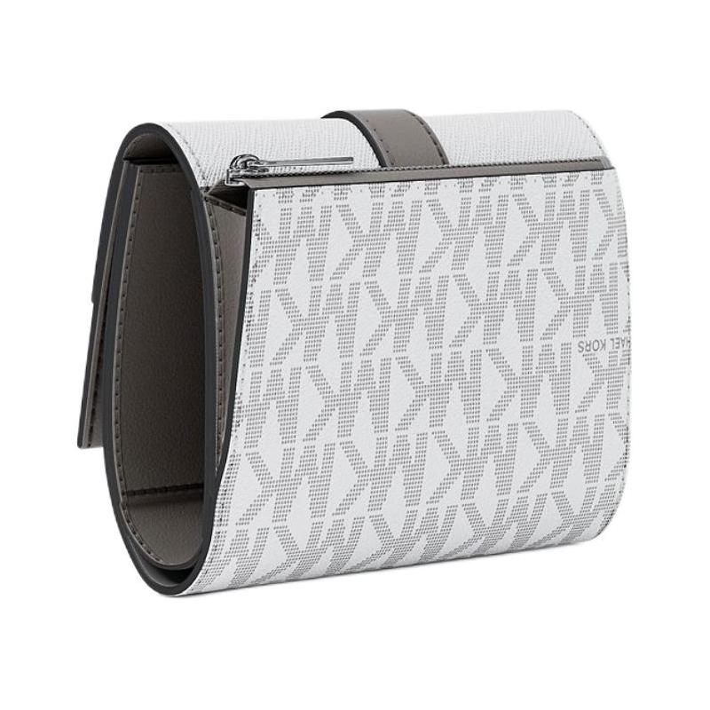 Michael Kors Greenwich Metal Logo Plaque Tri-Fold Coated Canvas Wallet Medium Women's Optical White