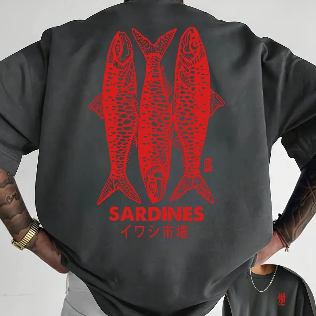 Sardines Fish Market Unisexs Tshirt Graphic Casual Cotton Short Sleeve Tops Summer Streetwear Unisexs And Unisexs T Shirt