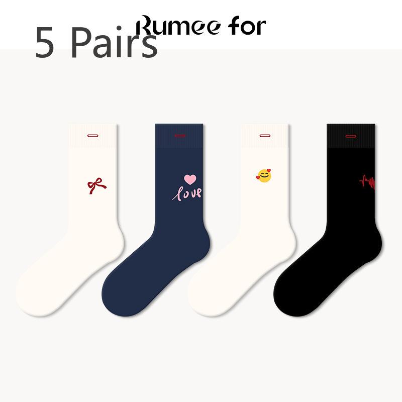 5 Pairs of Female Spring and Summer Trend Cartoon Tube Socks