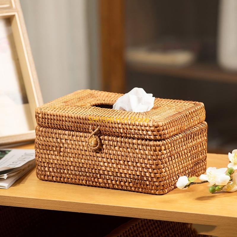 Elegant Handmade Rattan Tissue Box Napkin Storage Container Desktop Toilet Paper D57B