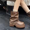 Fashion British-style Fashion Ankle Boots 2025 Autumn/winter New Retro Pant Leg Slim Boots, Big Zipper Thick-soled Motorcycle Boots