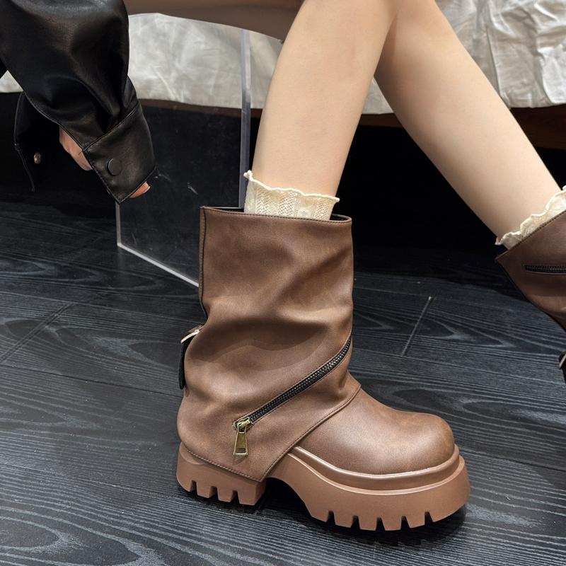 Módní kotníkové boty v britském stylu 2025 podzim/zima nové retro boty na nohavice, motorkářské boty na silné podrážce s velkým zipem