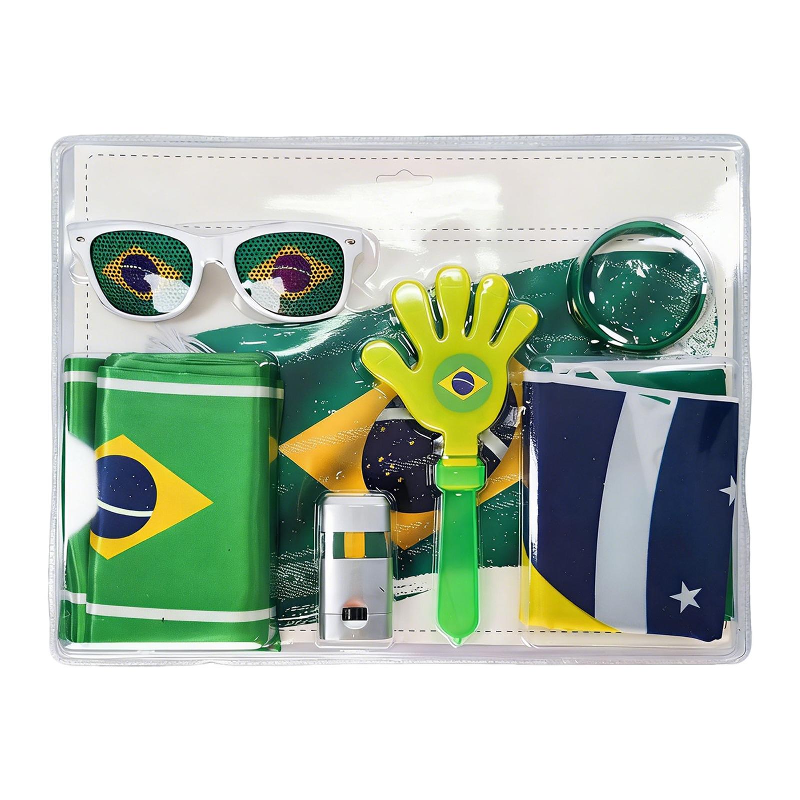 Football Fan Set: Flags, Glasses, Clappers, Face Paint, And Cheering Props зелёный