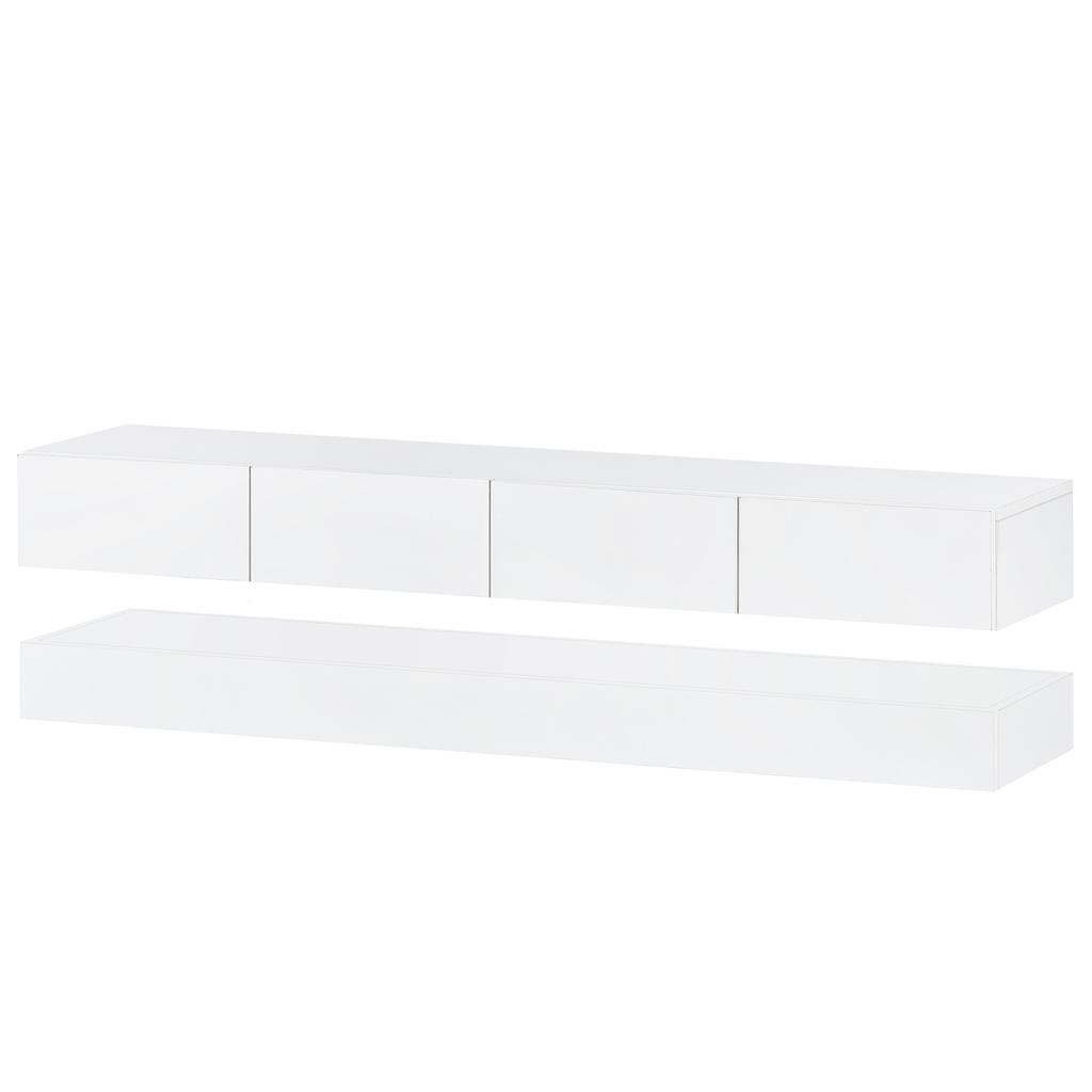 LED TV Lowboard, Wall-Mounted TV Cabinet, Furniture with 2 Cabinets and 4 Large Drawers, LED Lighting Wall Cabinet for up to 55 Inch White 130*33*15cm