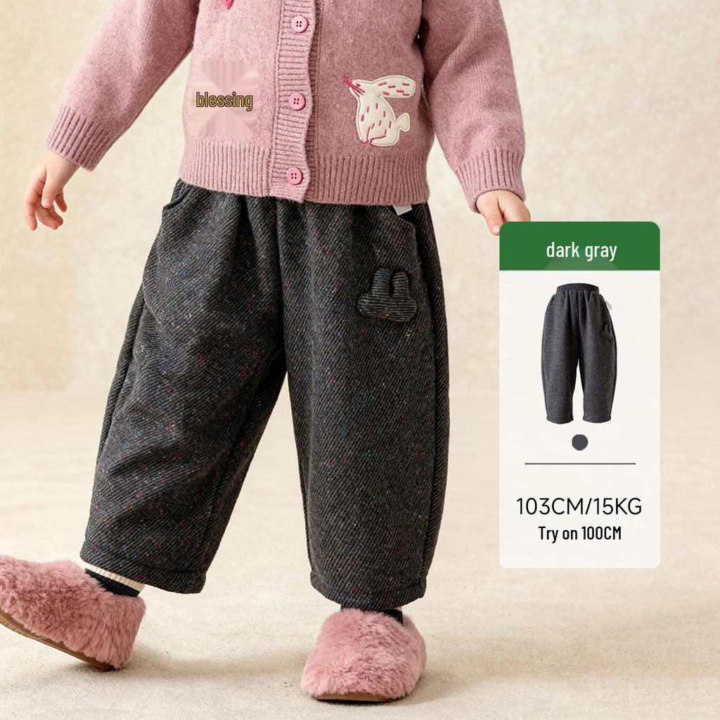Tongbei 2025 Winter Girls' Double-Layer Fleece-Lined Casual Pants - Thick, Warm, Versatile Fashion.