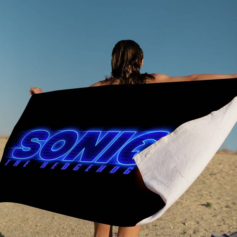 Blue Cartoon Anime Classic Character Hit Movie Sonic Microfiber Printed Beach Towel Mountain Climbing Yoga Beach Swimming