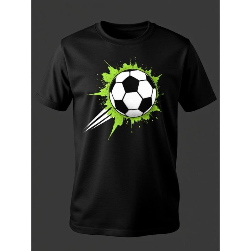

European sizes Men S Classic Black Soccer Ball Graphic T-Shirt - Sporty Casual Loose Fit Short Sleeve with Neon Green & Yellow Soccer Ball Print S чёрный