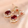 Gorgeous Gold Color Red Oval Zircon Drop Earrings for Women Daily Wear and Party