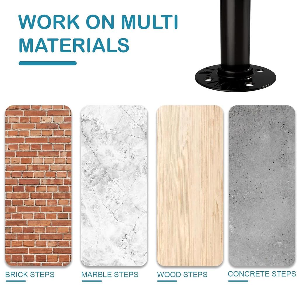 Metal Outdoor Step Handrails for 2-3 Steps - Black Porch & Deck Railing with Install Kit for Concrete/Patio