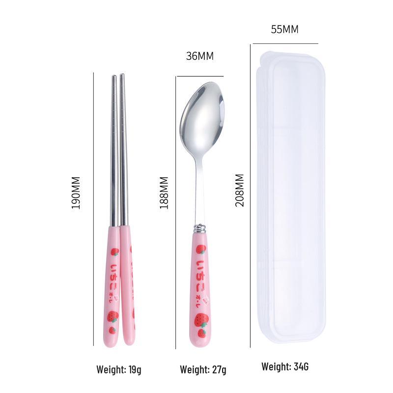 Ins Style Cartoon Stainless Steel Cutlery Set: Portable Chopsticks, Spoon & Fork for Students & Travel