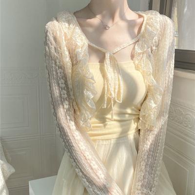 Verão curto roupas de proteção solar feminino rendas cardigan casaco nova proteção solar externa roupas verão xale topo