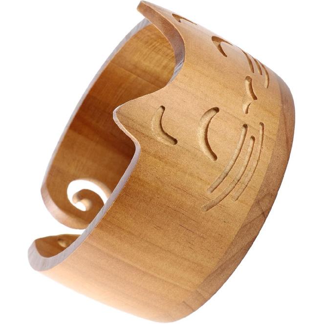 Kuuleyn Wooden Yarn Bowl,Cute Cat Shape Practical Holder,Dispenser Crochet Organizer Storage Supplies for Home Workplace Knitting Crafting Activities