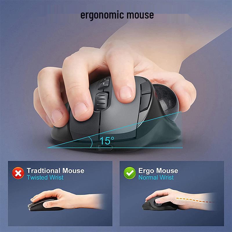 JOMAA Silent Rechargeable 2.4G Wireless Dual-Mode Trackball Mouse for Drawing & Office