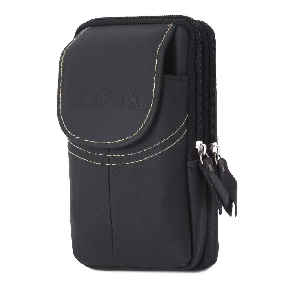 Solid Color Outdoor Sports Waist Bag Cowhide Leather Phone Belt Hanging Pouch  Outdoor Sports