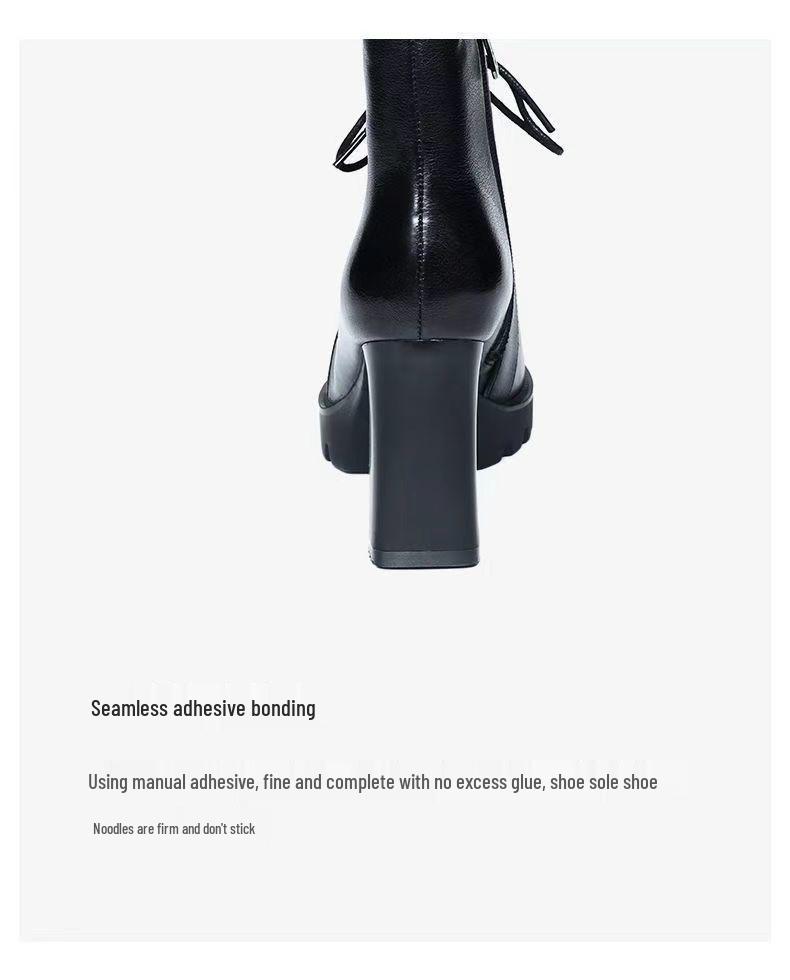 Women's High Heel Leather Ankle Boots with Velvet Lining - Non-Slip Lace-Up Martin Platform for Fall/Winter