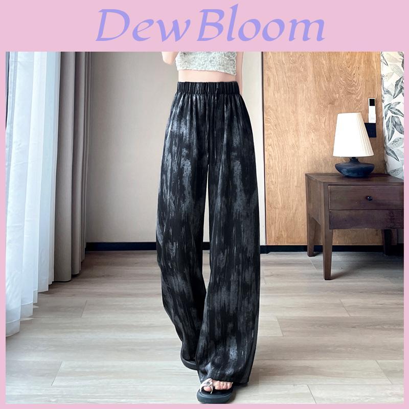 Womens Summer Loose Wideleg Pants With Tyedye Print And Pocket For Casual Office Wear