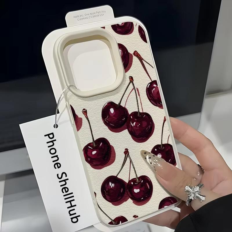 Wine Red Cherry Pattern Lychee Texture Phone Case For iPhone 17 Pro Max 11 12 13 14 15 16 17 Air 15 Plus X XS XR 16E Soft Cover