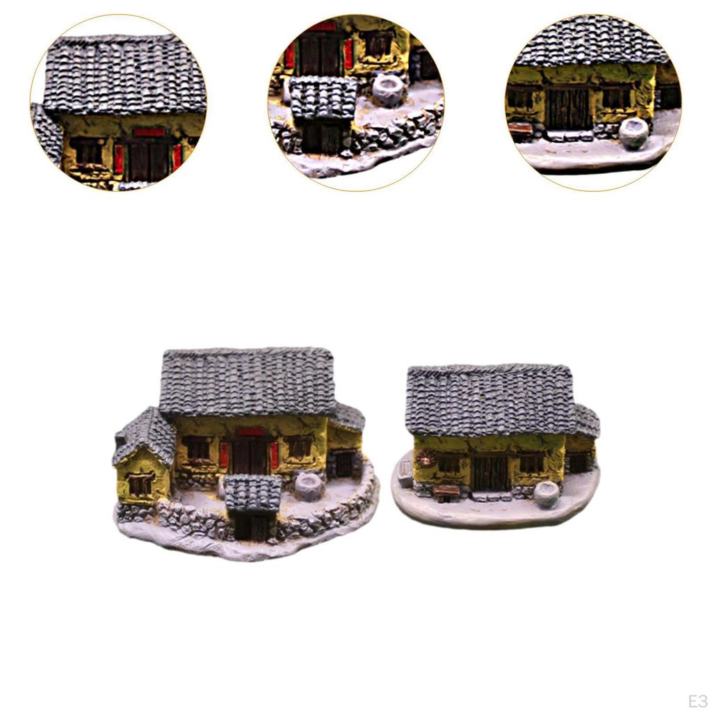 2 Pieces Sculpture Statue Collectible Creative Miniature Gardening Landscape Resin Cottage Ornament