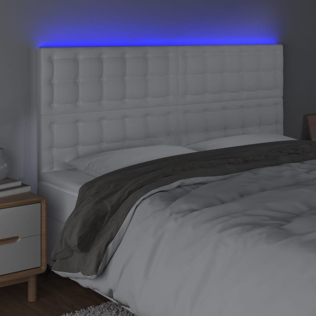 Vidaxl Bed Headboard, White, 200X5X118/128 Cm, Faux Leather