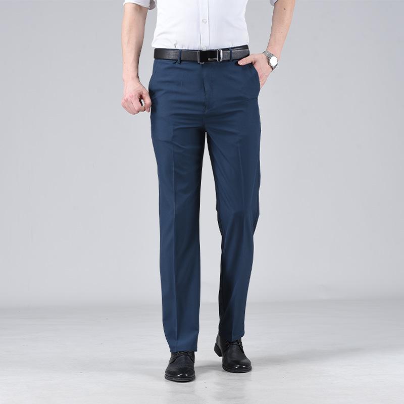 Men's Summer Lightweight High-Waisted Business Trousers for Middle-Aged & Elderly – Loose, Casual, Non-Iron, Formal Pants