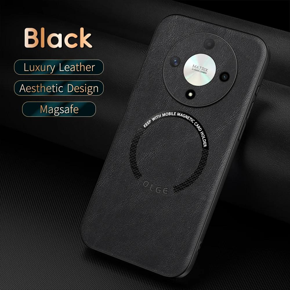 For Honor X9B Fine Hole PU Cow Pattern Leather Outer Magnetic Ring Soft Edge Anti-Drop Anti-Fingerprint Phone Case