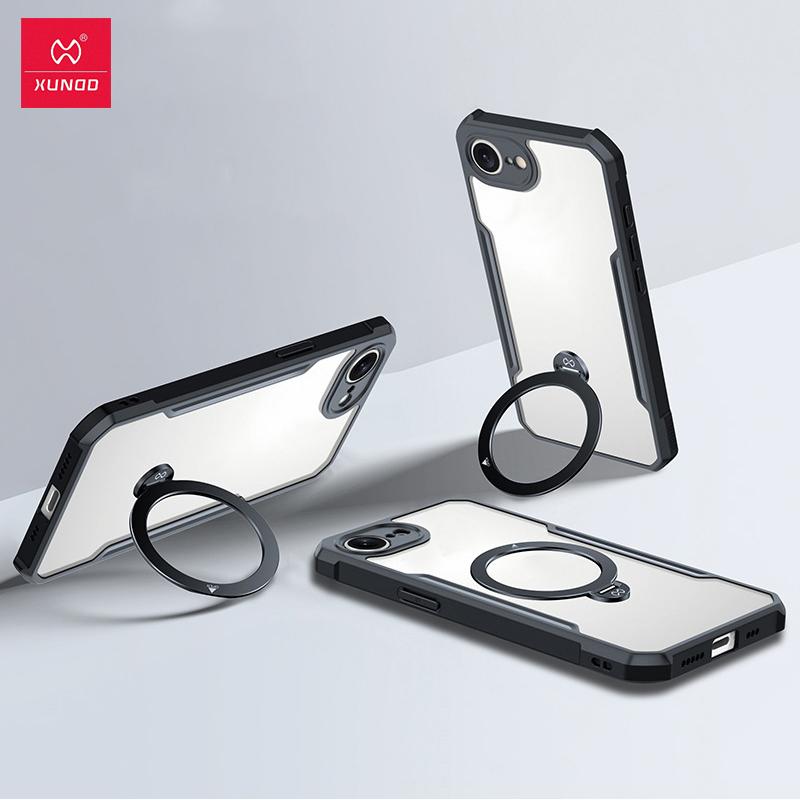 XUNDD Case For Apple iPhone 17e Casing Airbag Shockproof Protective Case Luxury Back Cover With Rotatable Magnetic Holder Stand For Apple iPhone 17e чёрный